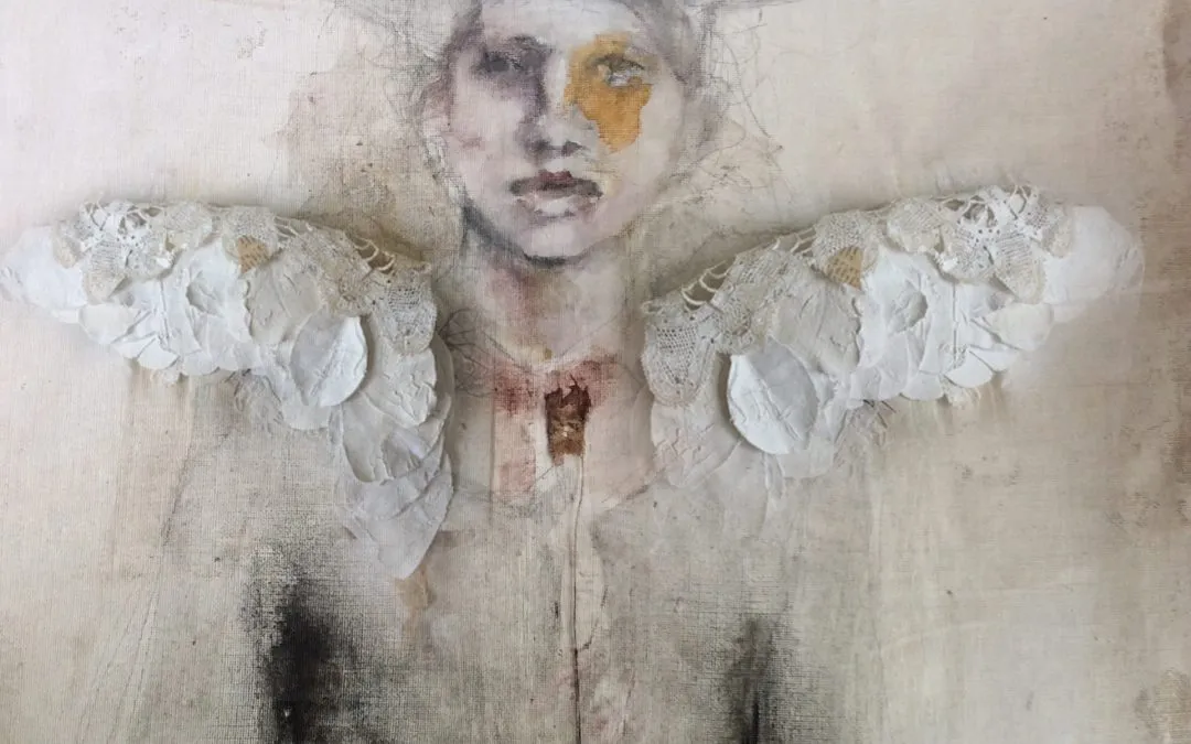 Mixed media mixed canvas art piece at an Orvieto workshop.