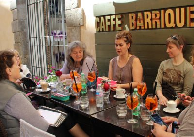 Tour guests enjoying drinks at Caffe Barrique in Orvieto.